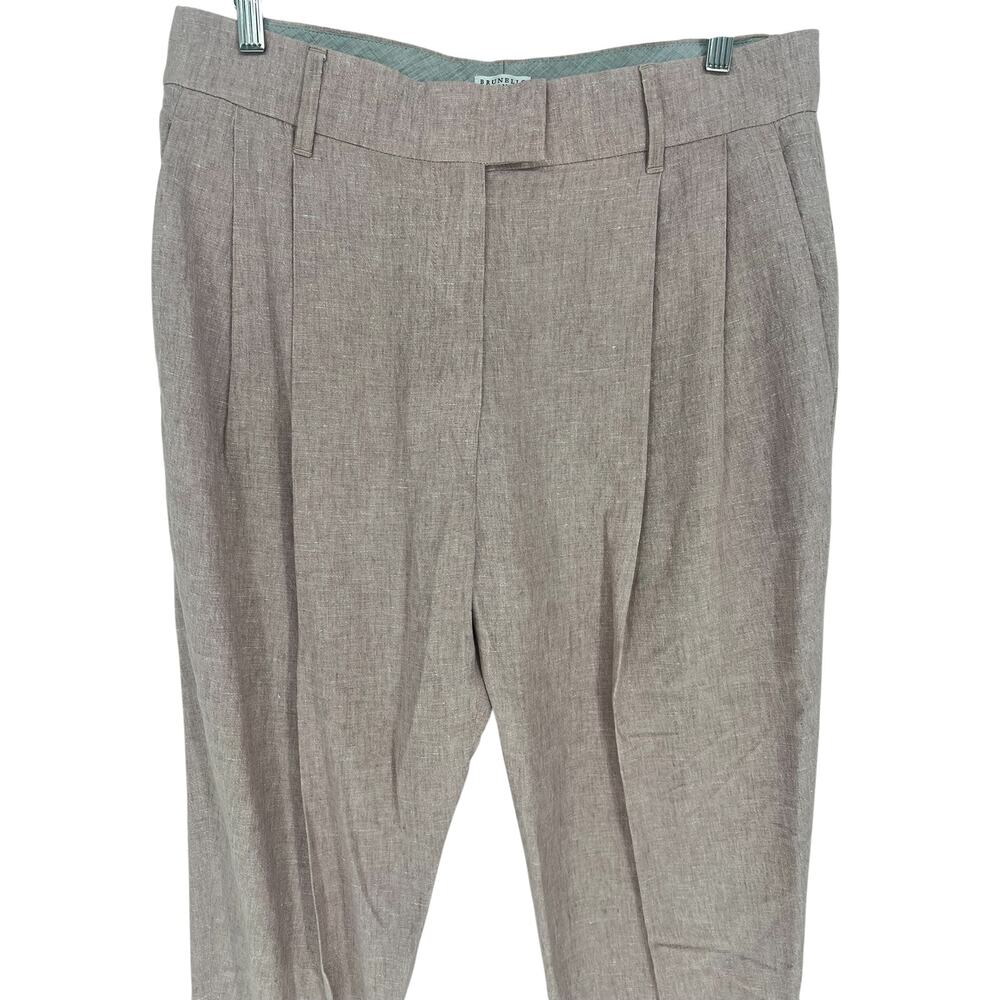 Brunello Cucinelli Relaxed Linen Pleated Cuffed Pants with Monili Chain Size 12 - Picture 5 of 10